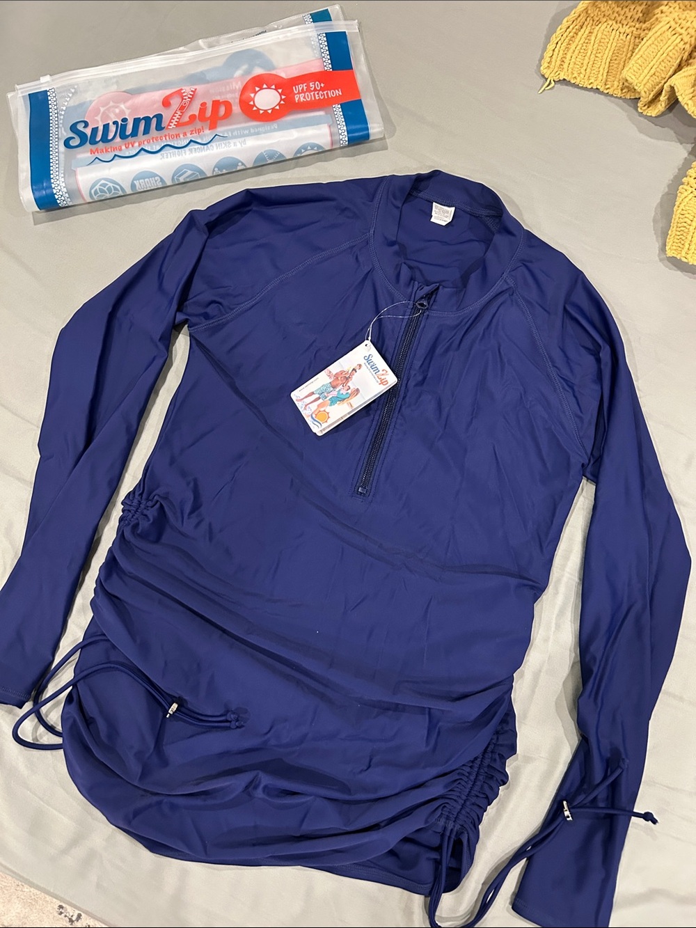 SwimZip Navy Long Sleeve Swim Cover-Up Medium